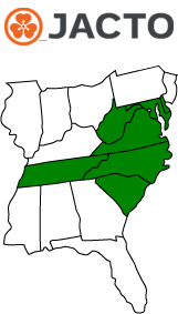 Map of Jacto covering West Virginia, Virginia, Maryland, North Carolina, South Carolina, Tennessee