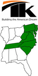 Map of TK Mixers covering Pennsylvania, New Jerssey, Maryland, Virginia, North Carolina, South Carolina