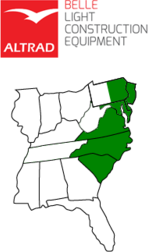 Map of Belle Construction Equipment covering Eastern Pennsylvania, New Jersey, Maryland, Virginia, North Carolina, South Carolina