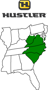 Map of Hustler Brand covering West Virginia, Virginia, North Carolina, South Carolina